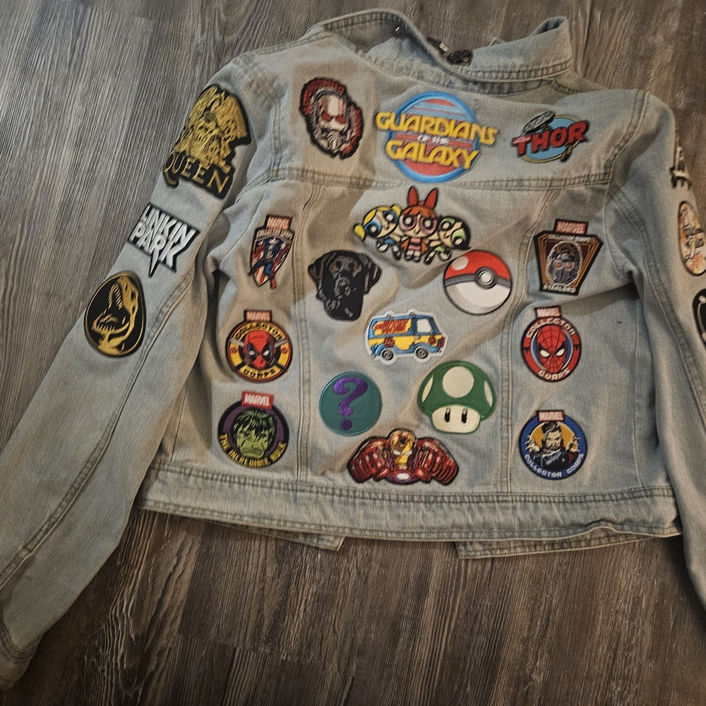 Denim Jacket with Colorful Patches - Picture 2 of 7